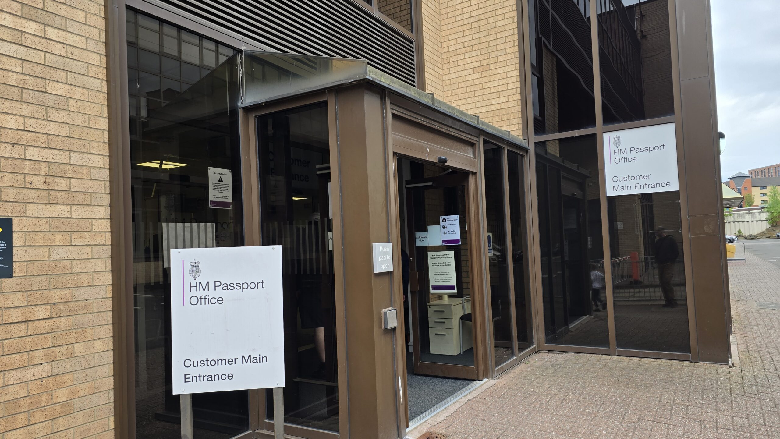 Selfie outside HM Passport Office Glasgow