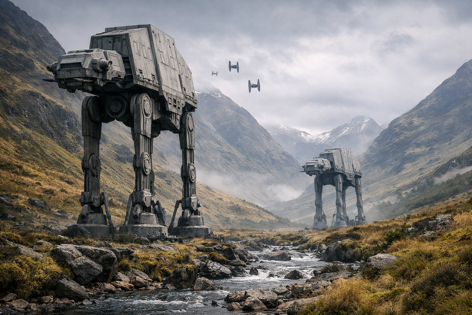 X-Wing fighter passing Edinburgh Castle – AI generated image